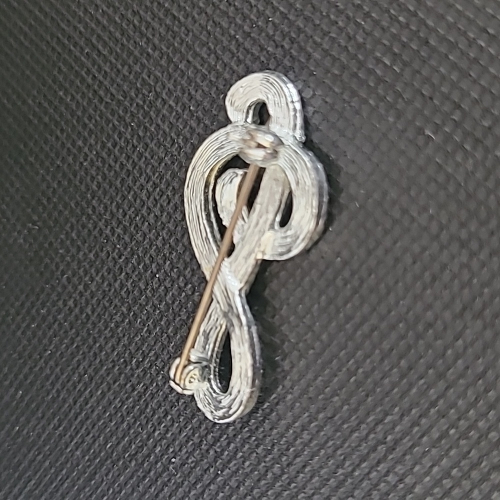 VINTAGE Rhinestone Treble Clef Music Note Brooch - Picture 7 of 12